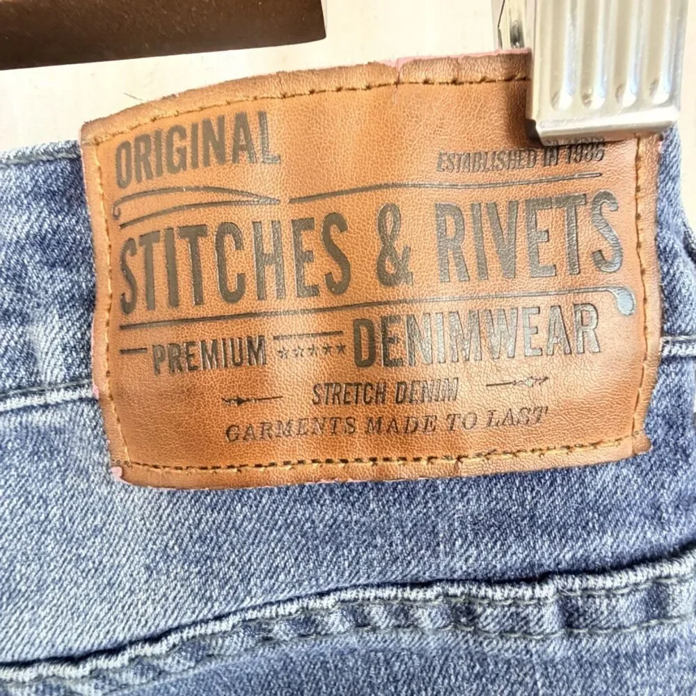 stitches & rivets jeans mens 34x28 blue stretch denim straight leg casual preppy